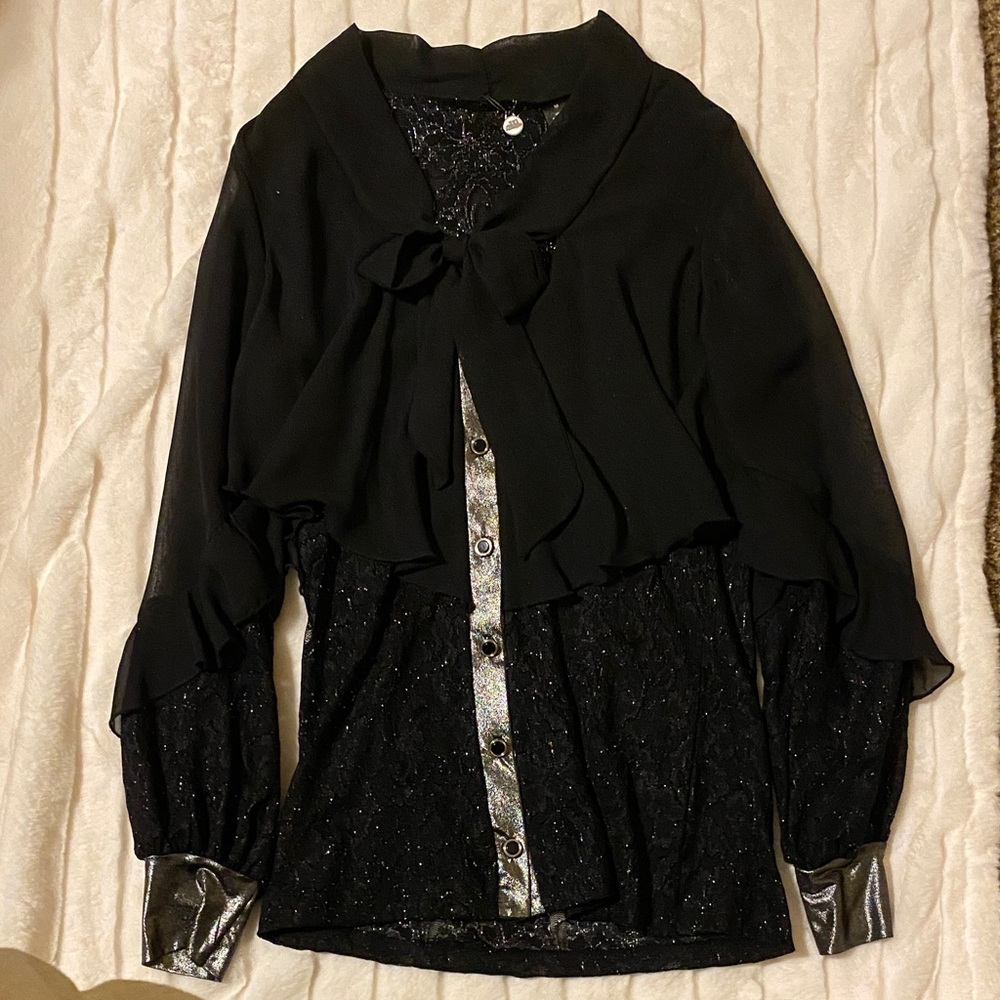 BKE Black Blouse with Silver Details